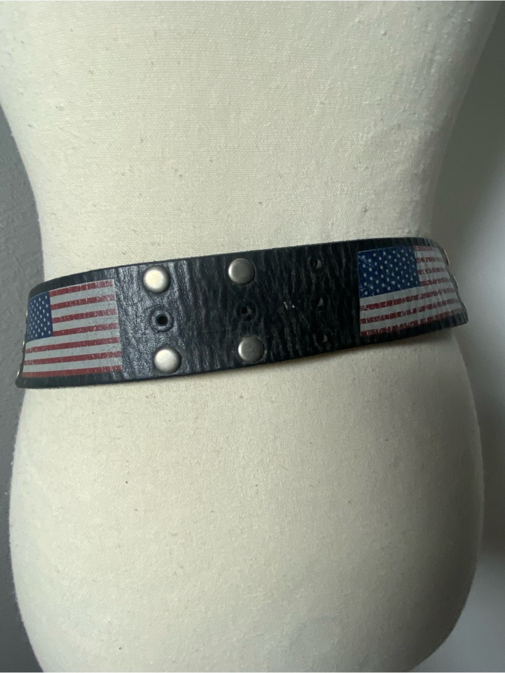 Y2K Nine West Black Leather American Flag Belt Size M/L - Picture 4 of 6